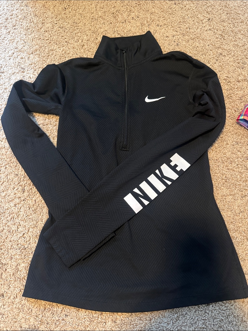 Nike Women’s Black Quarter-Zip Long Sleeve Top with White Logo